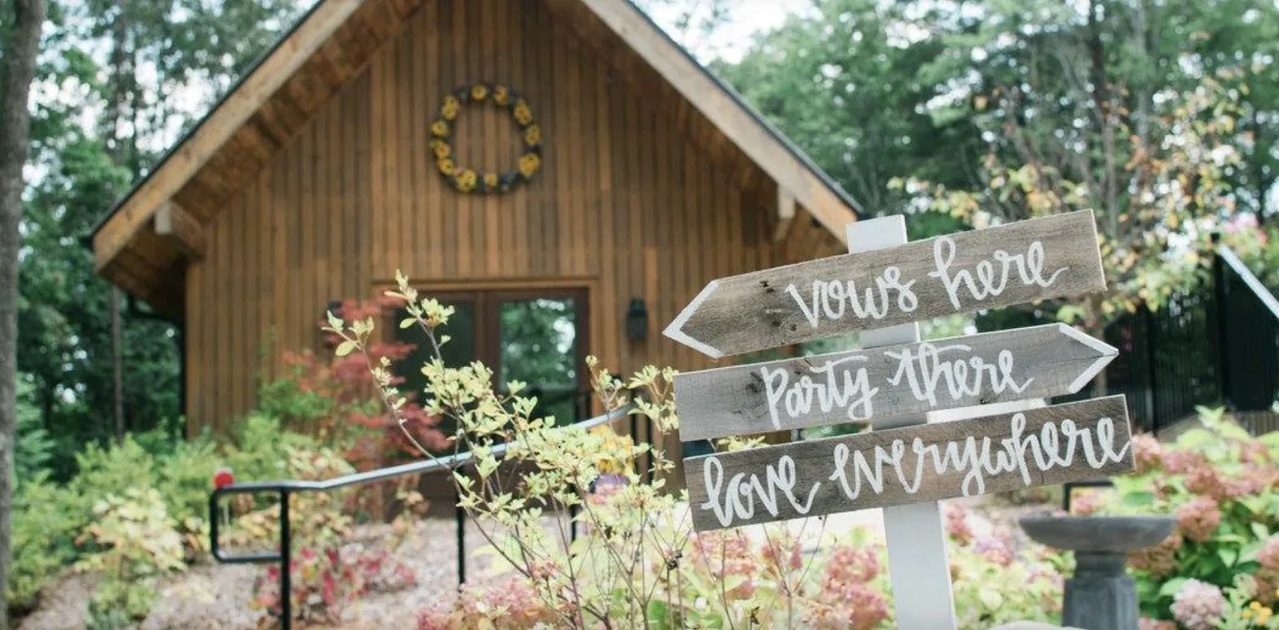 Wedding ceremony sign at chapel